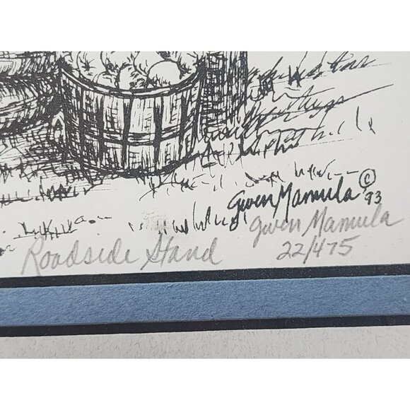 Vntg Framed Sketch Print By Gwen Mamula "Roadside Stand" 1993 Signed & Numbered - Picture 6 of 9
